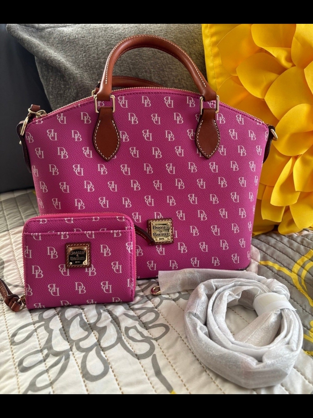 Dooney & Bourke Hot Pink Gretta Geena Satchel with Matching Wallet